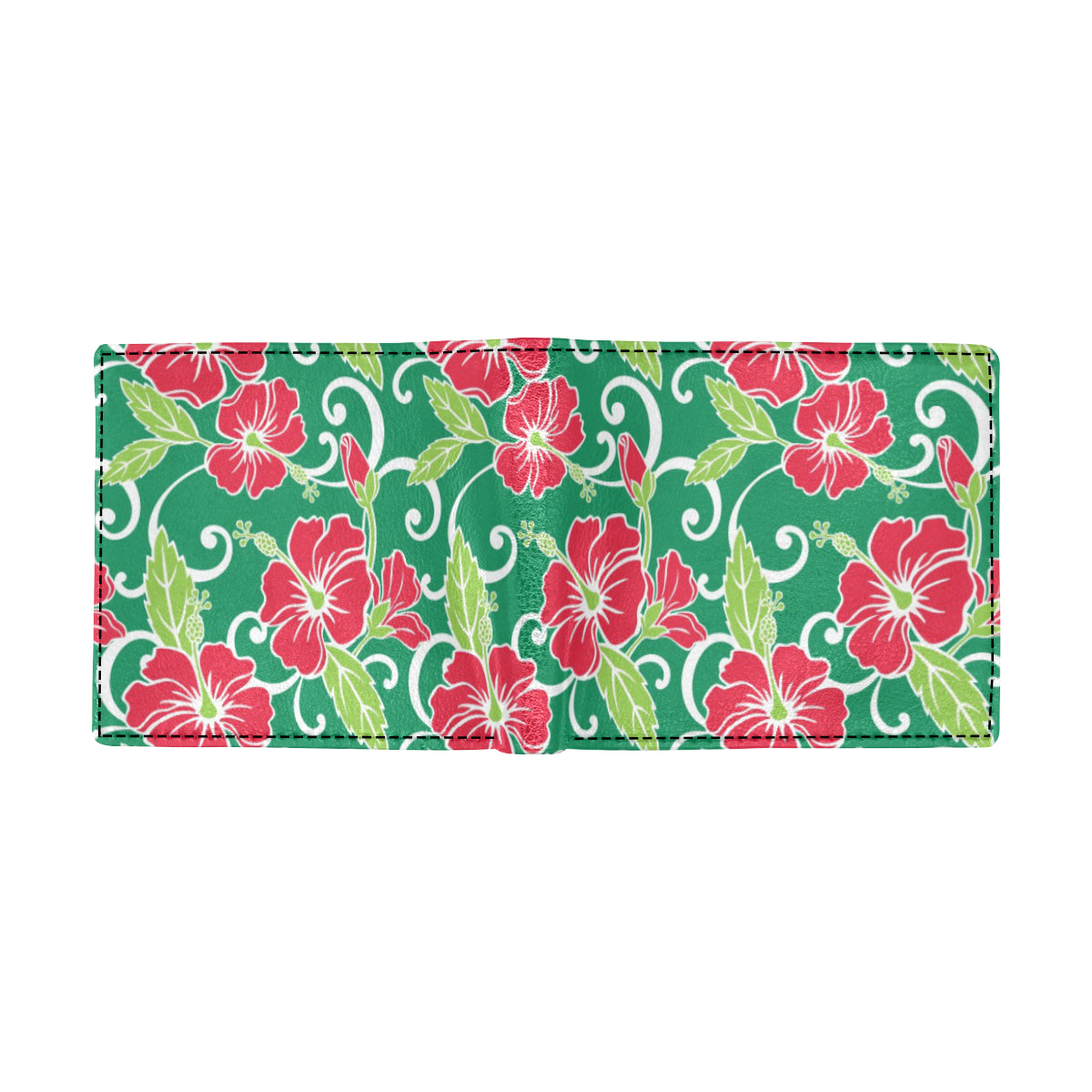 Red Hibiscus Pattern Print Design HB019 Men's ID Card Wallet