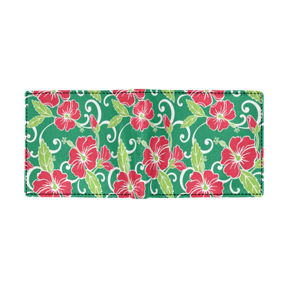 Red Hibiscus Pattern Print Design HB019 Men's ID Card Wallet