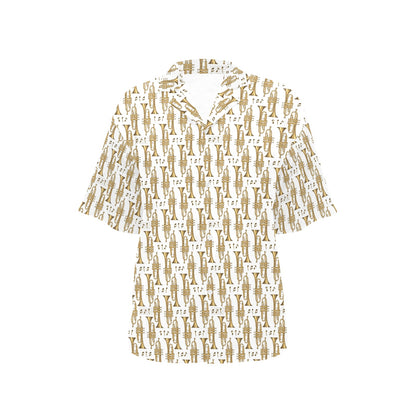 Trumpet with Music Note Print Women's Hawaiian Shirt