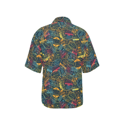 Travel Stamp Colorful Print Design LKS304 Women's Hawaiian Shirt