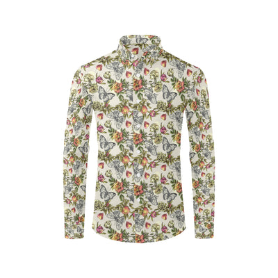 Butterfly Flower Pattern Print Design 06 Men's Long Sleeve Shirt