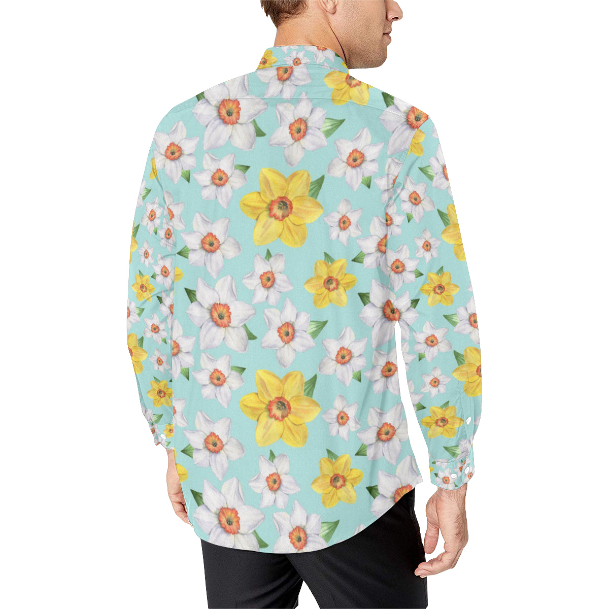 Daffodils Pattern Print Design DF07 Men's Long Sleeve Shirt