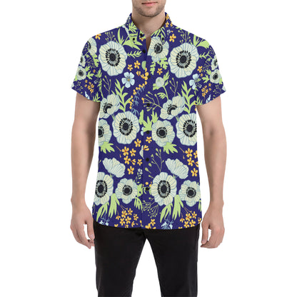Anemone Pattern Print Design AM06 Men's Short Sleeve Button Up Shirt