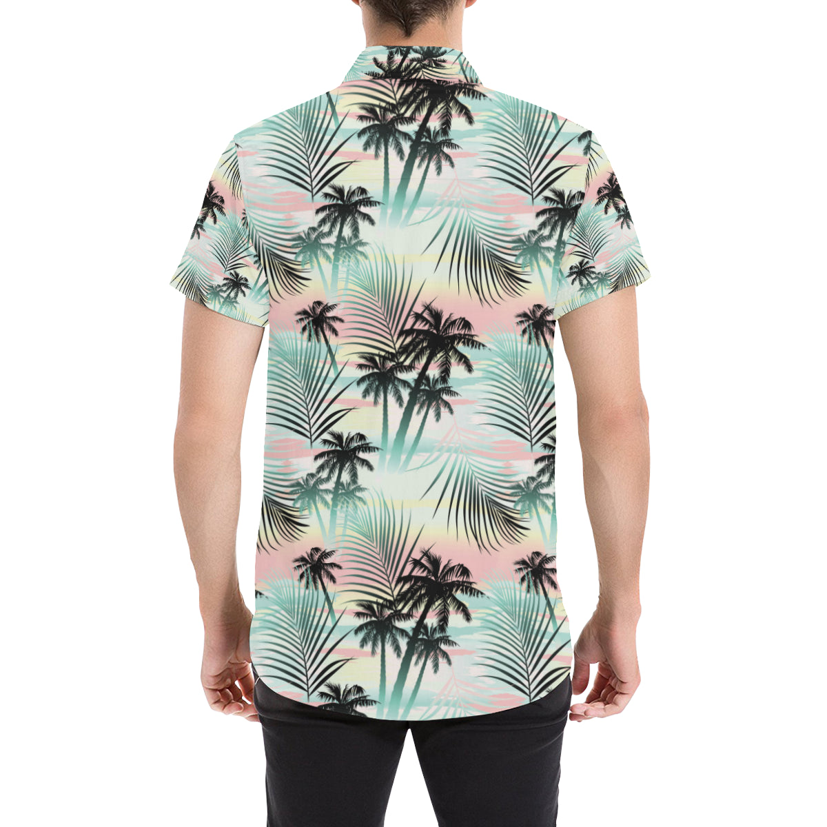 Palm Tree Pattern Print Design A03 Men's Short Sleeve Button Up Shirt