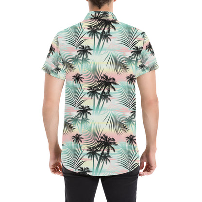 Palm Tree Pattern Print Design A03 Men's Short Sleeve Button Up Shirt