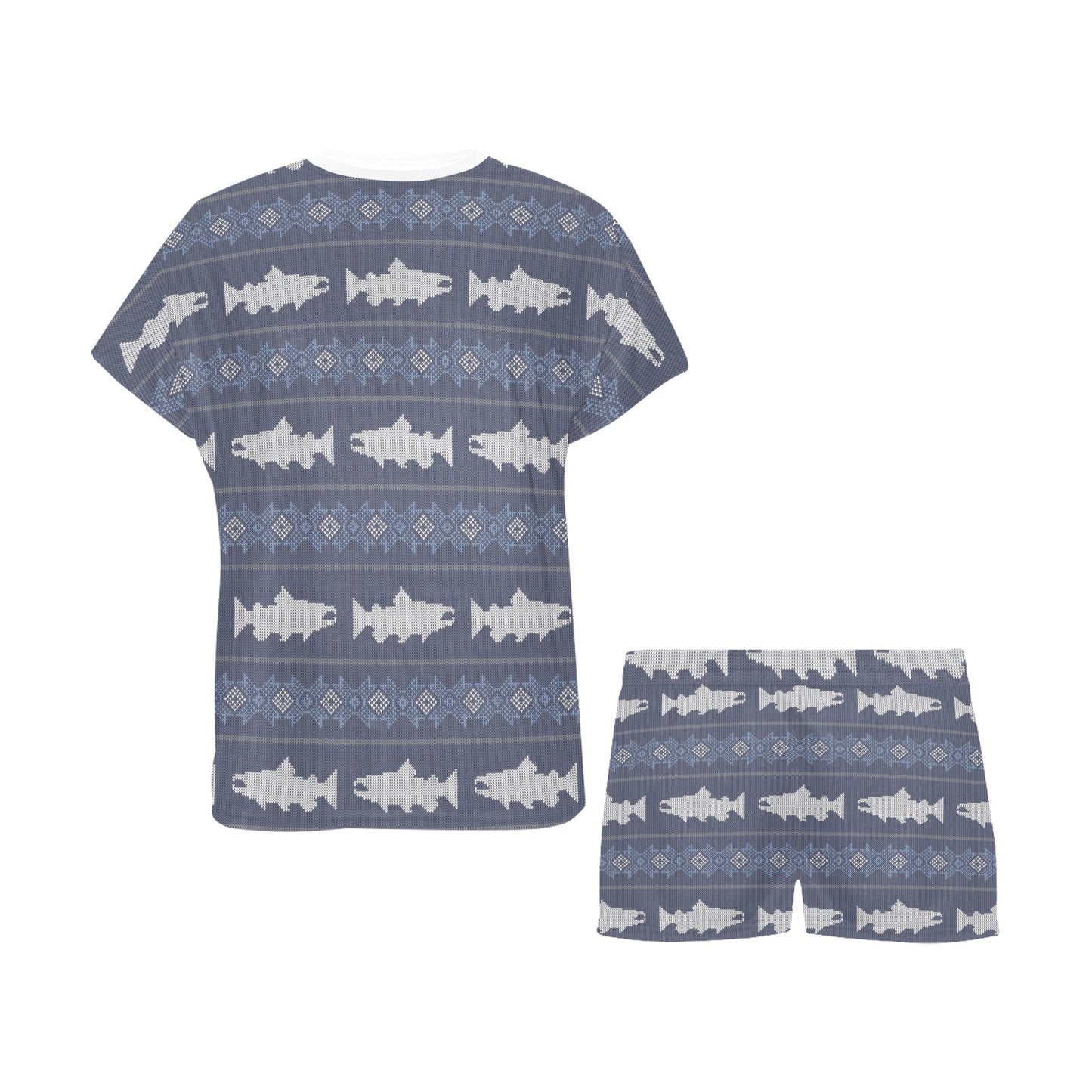 Salmon Fish Knit Style Print Design LKS304 Women's Short Pajama Set
