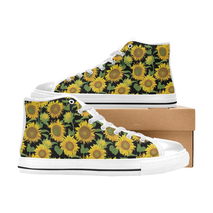 Sunflower Print Design LKS302 High Top Women's White Shoes