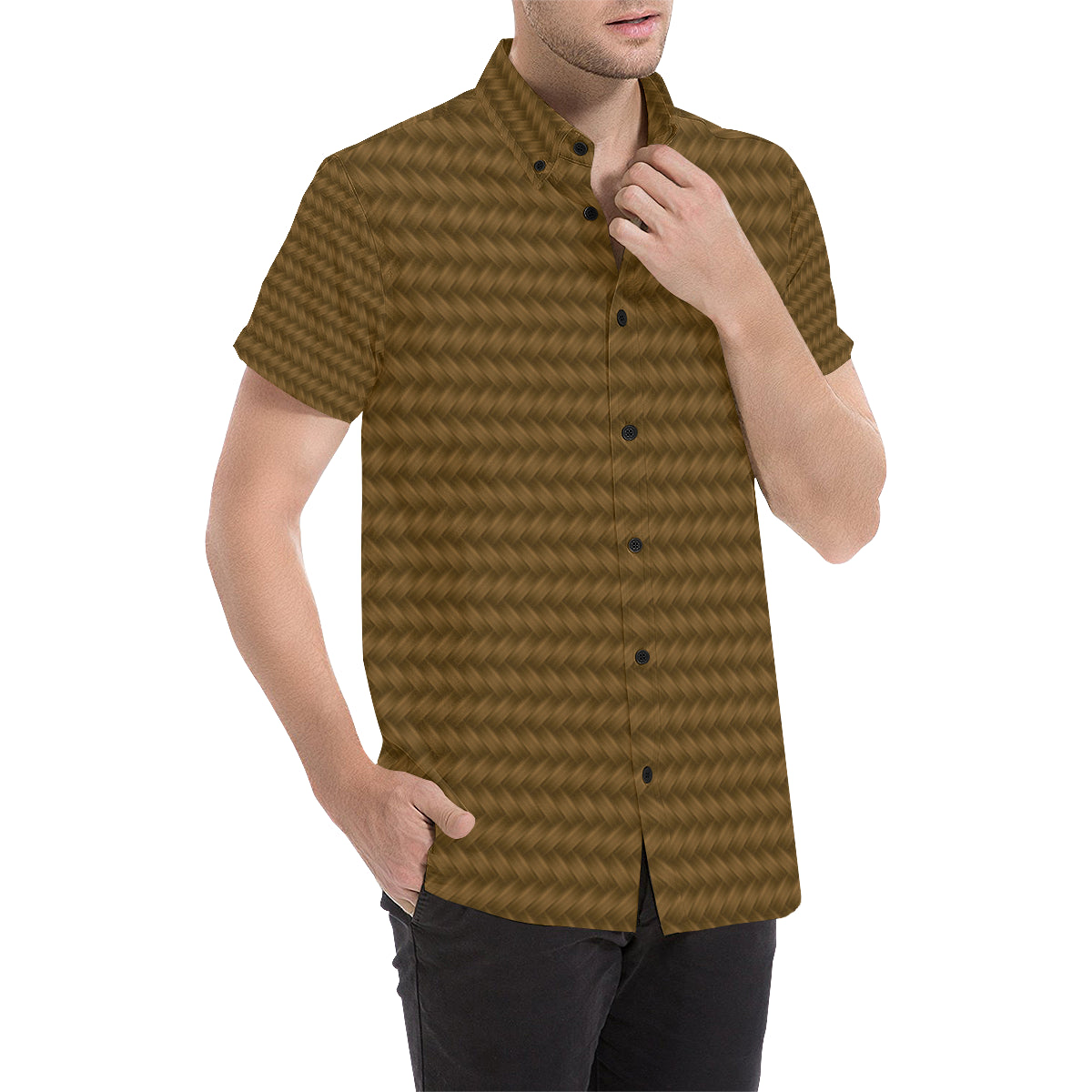 Cable Knit Pattern Print Design 02 Men's Short Sleeve Button Up Shirt