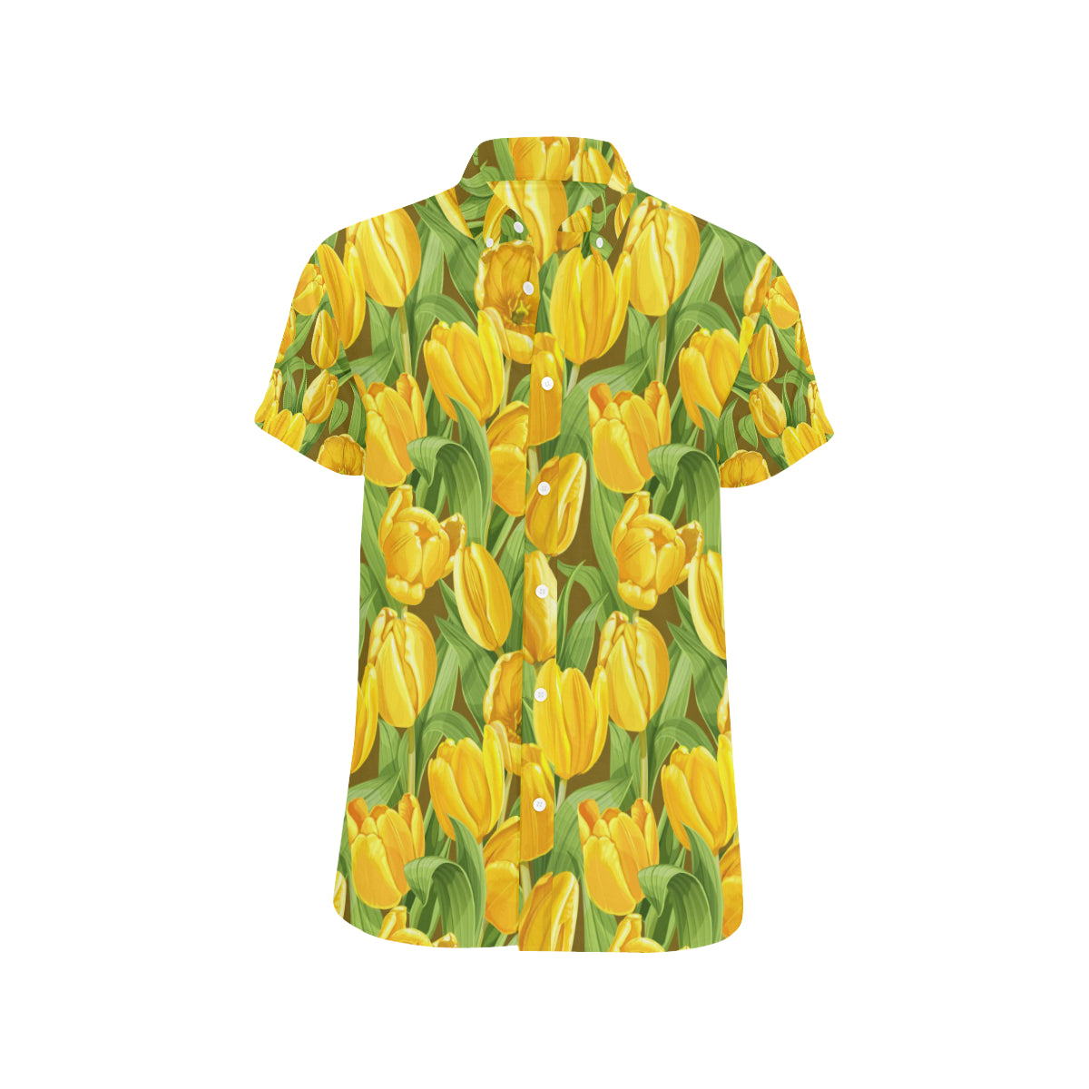 Tulip Yellow Pattern Print Design TP010 Men's Short Sleeve Button Up Shirt