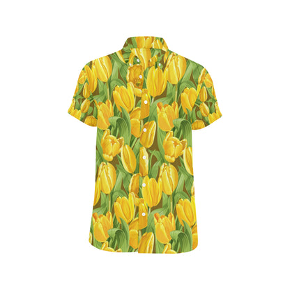 Tulip Yellow Pattern Print Design TP010 Men's Short Sleeve Button Up Shirt