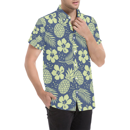Pineapple Pattern Print Design PP07 Men's Short Sleeve Button Up Shirt