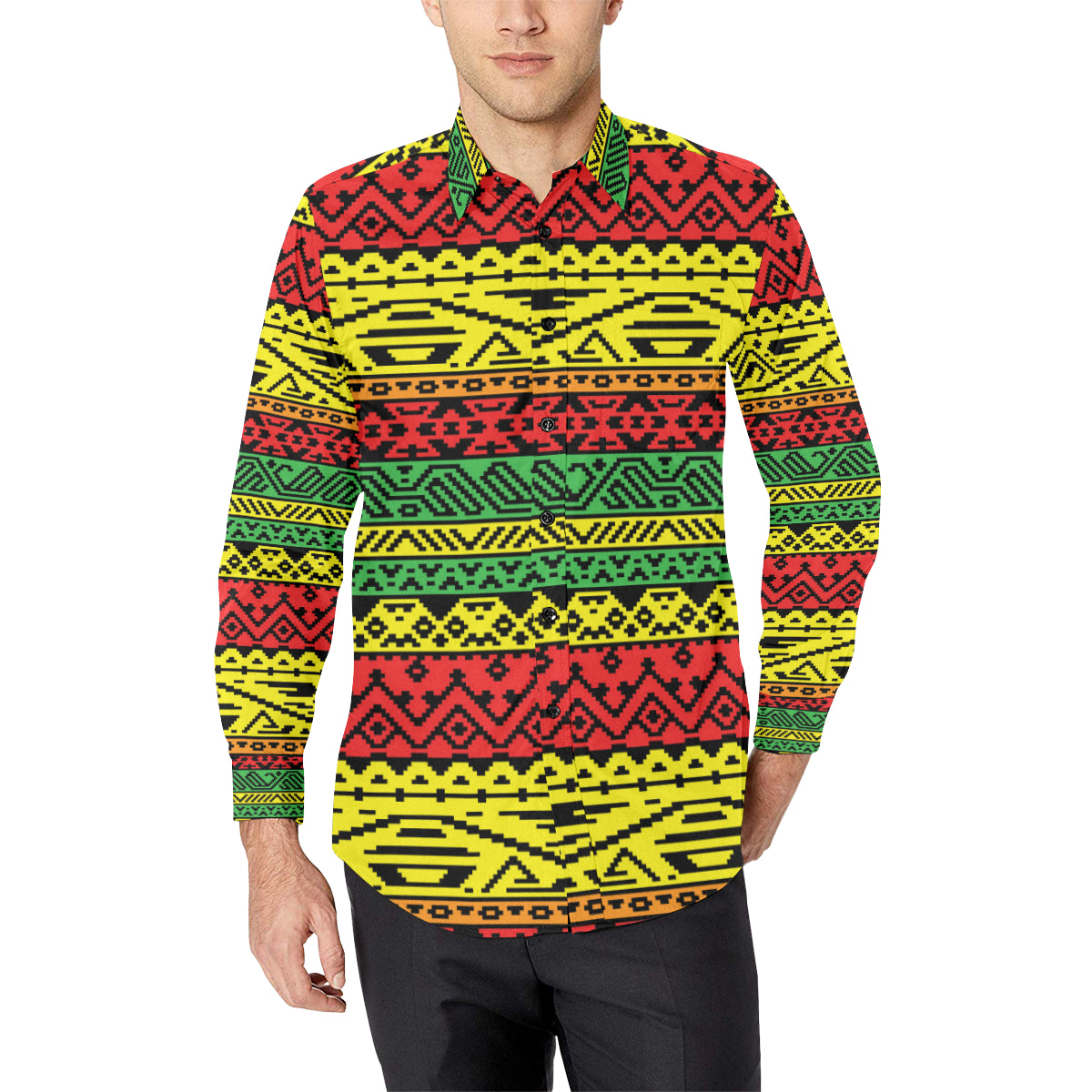 Rastafarian Pattern Print Design A02 Men's Long Sleeve Shirt