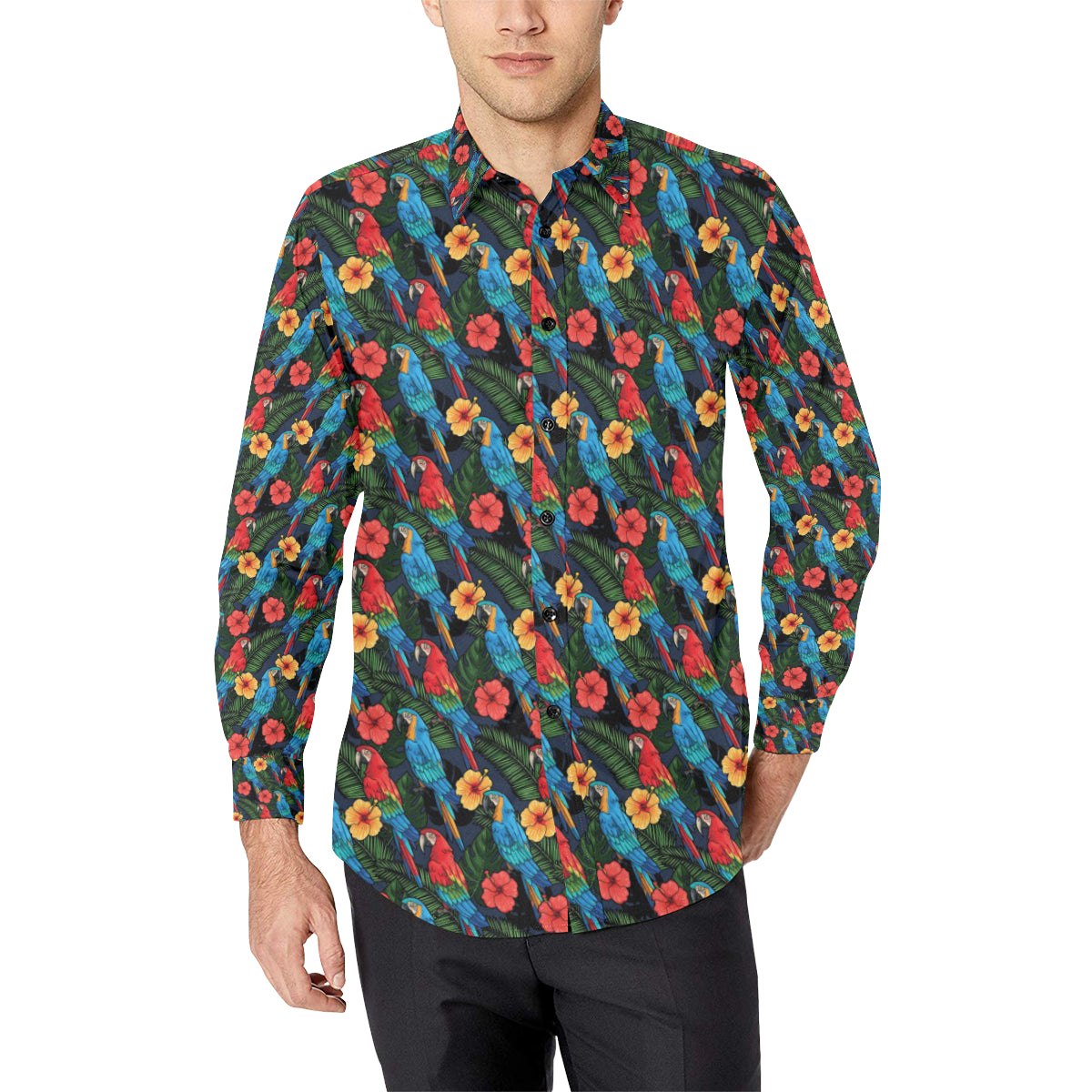 Parrot Pattern Print Design A01 Men's Long Sleeve Shirt