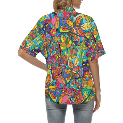 Psychedelic Trippy Flower Print Women's Hawaiian Shirt