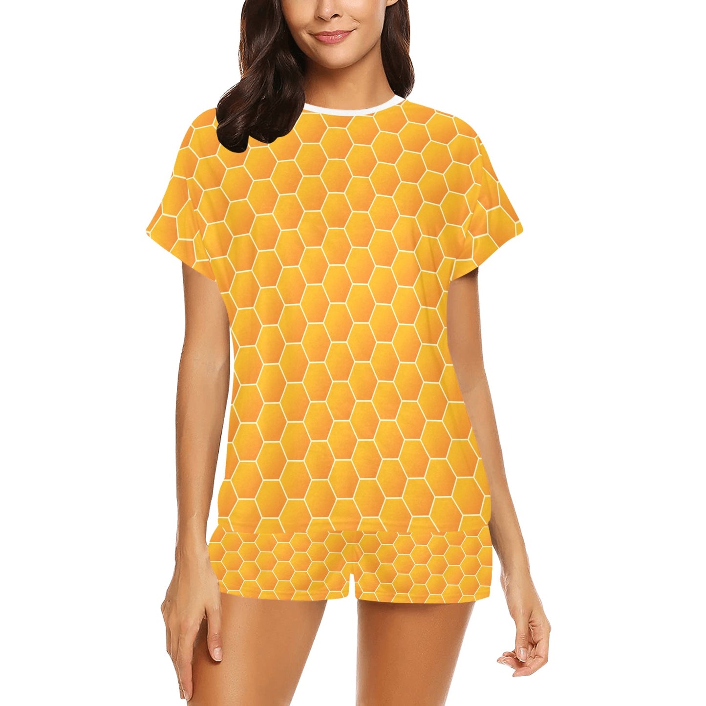 Honey Bee Honeycomb Print Design LKS3011 Women's Short Pajama Set