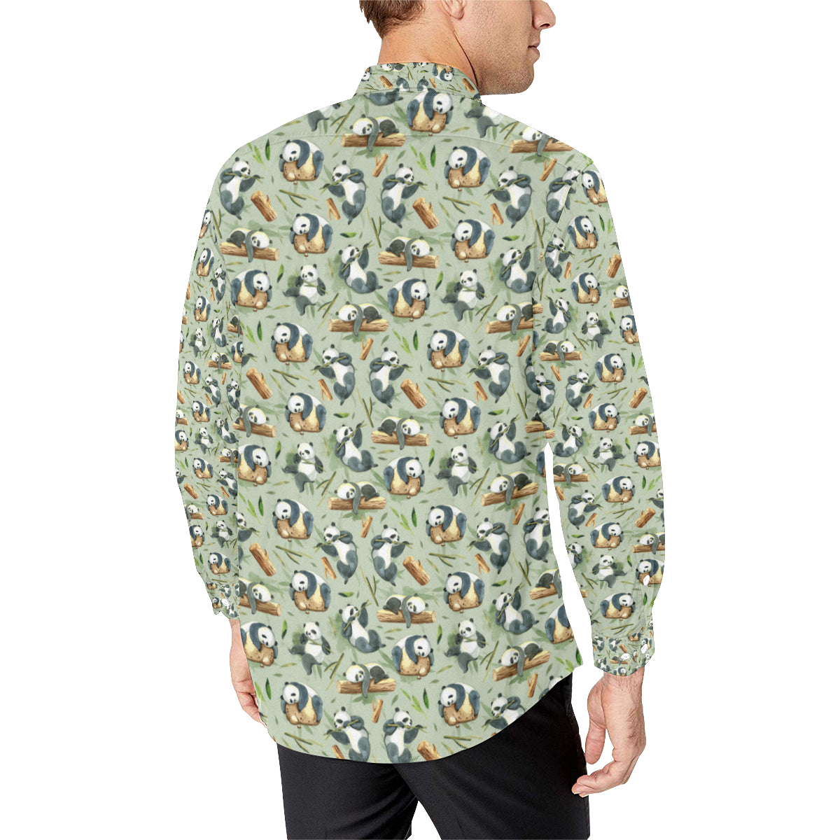 Panda Bear Design Bamboo Print Men's Long Sleeve Shirt