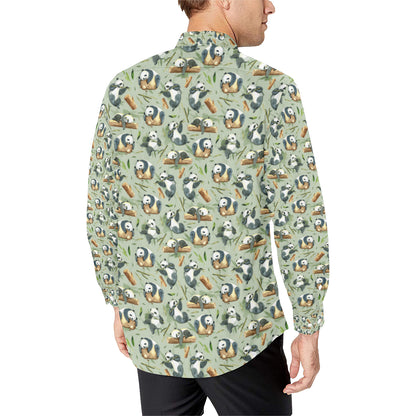 Panda Bear Design Bamboo Print Men's Long Sleeve Shirt
