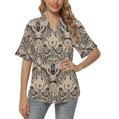 Indian Boho Wolf Women's Hawaiian Shirt