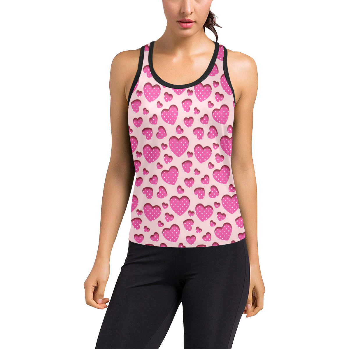 Heart Pink Pattern Print Design HE06 Women's Racerback Tank Top