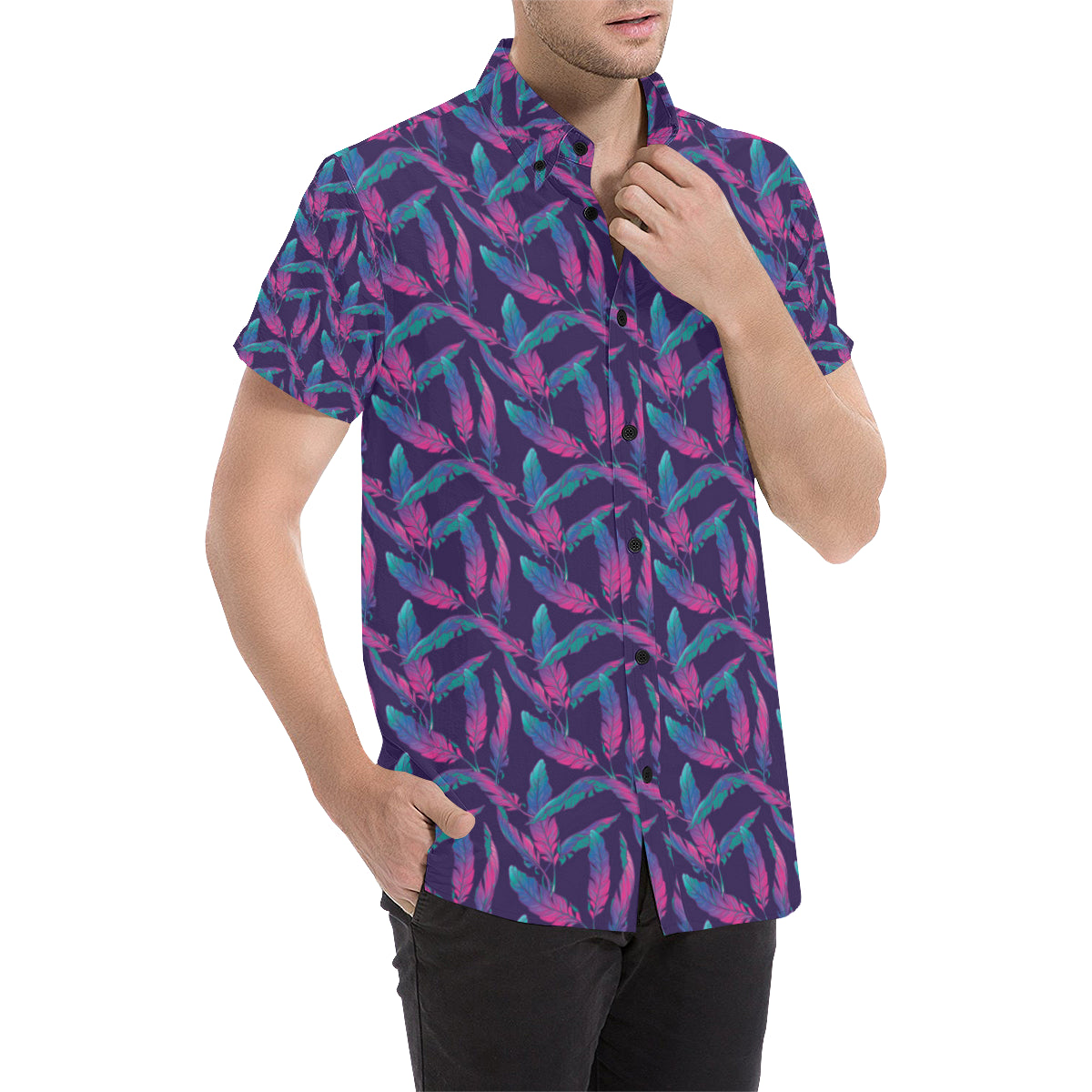 Banana Leaf Pattern Print Design 08 Men's Short Sleeve Button Up Shirt