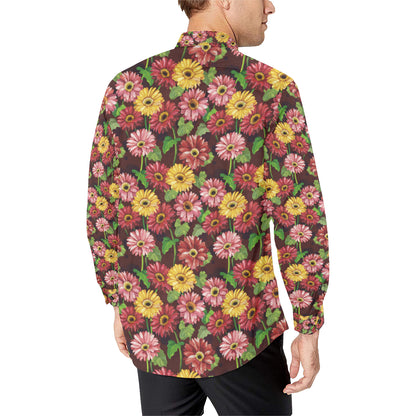 Daisy Gerbera Print Pattern Men's Long Sleeve Shirt