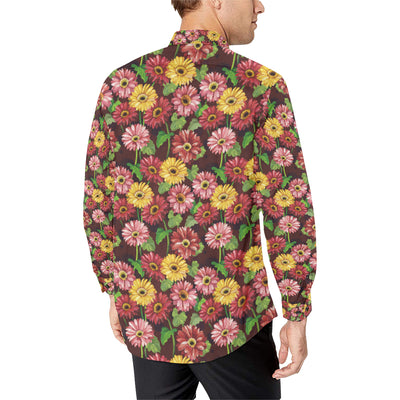 Daisy Gerbera Print Pattern Men's Long Sleeve Shirt