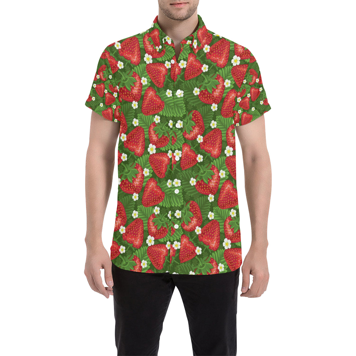 Strawberry Pattern Print Design SB05 Men's Short Sleeve Button Up Shirt