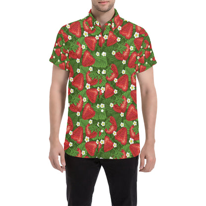 Strawberry Pattern Print Design SB05 Men's Short Sleeve Button Up Shirt