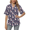 Llama with Candy Cane Themed Print Women's Hawaiian Shirt