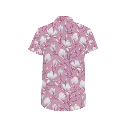 Magnolia Pattern Print Design MAG05 Men's Short Sleeve Button Up Shirt