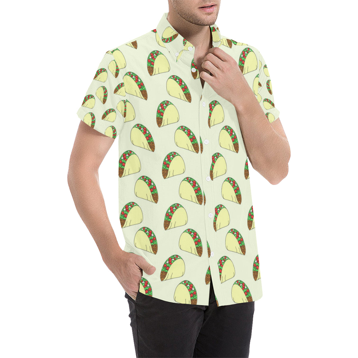 Taco Pattern Print Design TC05 Men's Short Sleeve Button Up Shirt