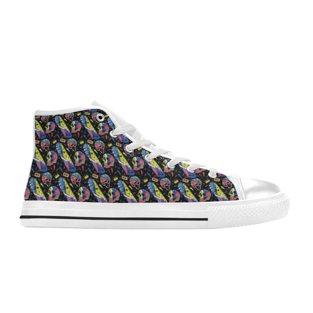 Skateboard Print Design LKS304 High Top Women's White Shoes