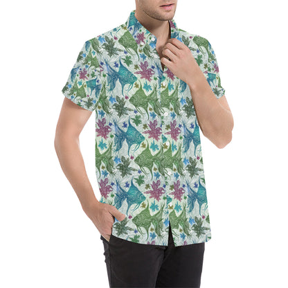 Angelfish Tribal Pattern Print Design 01 Men's Short Sleeve Button Up Shirt