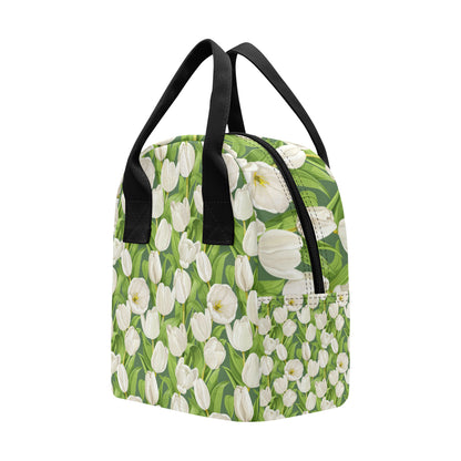 Tulip White Pattern Print Design TP05 Insulated Lunch Bag