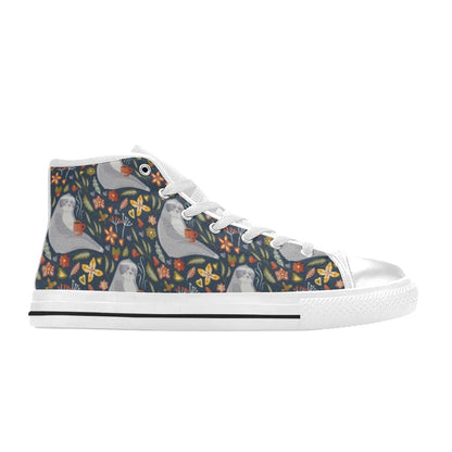 Sloth Print Design LKS303 High Top Women's White Shoes