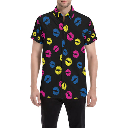 Lip Neon Color Pattern Print Design 01 Men's Short Sleeve Button Up Shirt