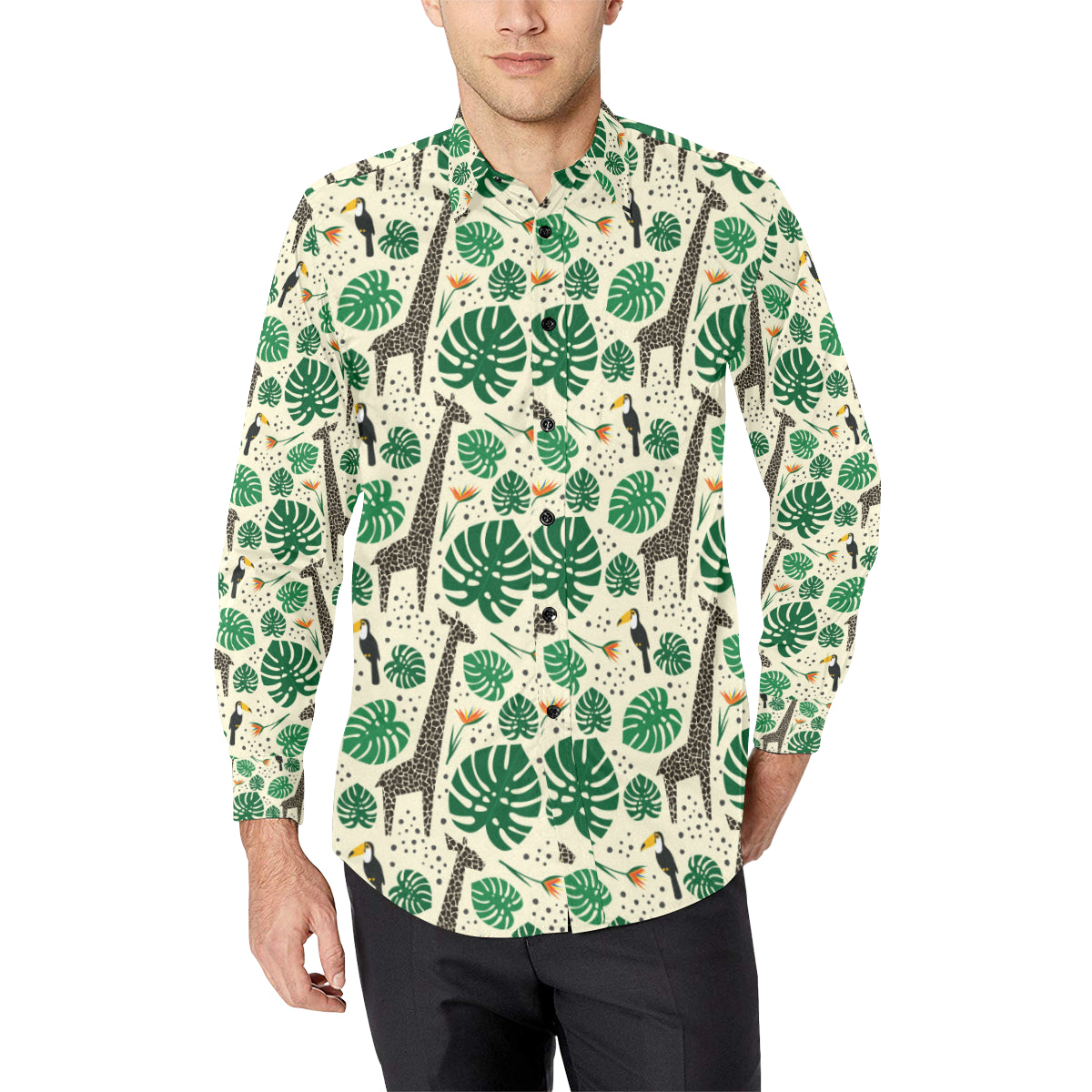 Rainforest Giraffe Pattern Print Design A02 Men's Long Sleeve Shirt