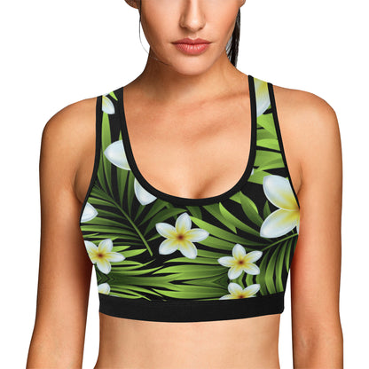 White Plumeria Pattern Print Design PM06 Sports Bra