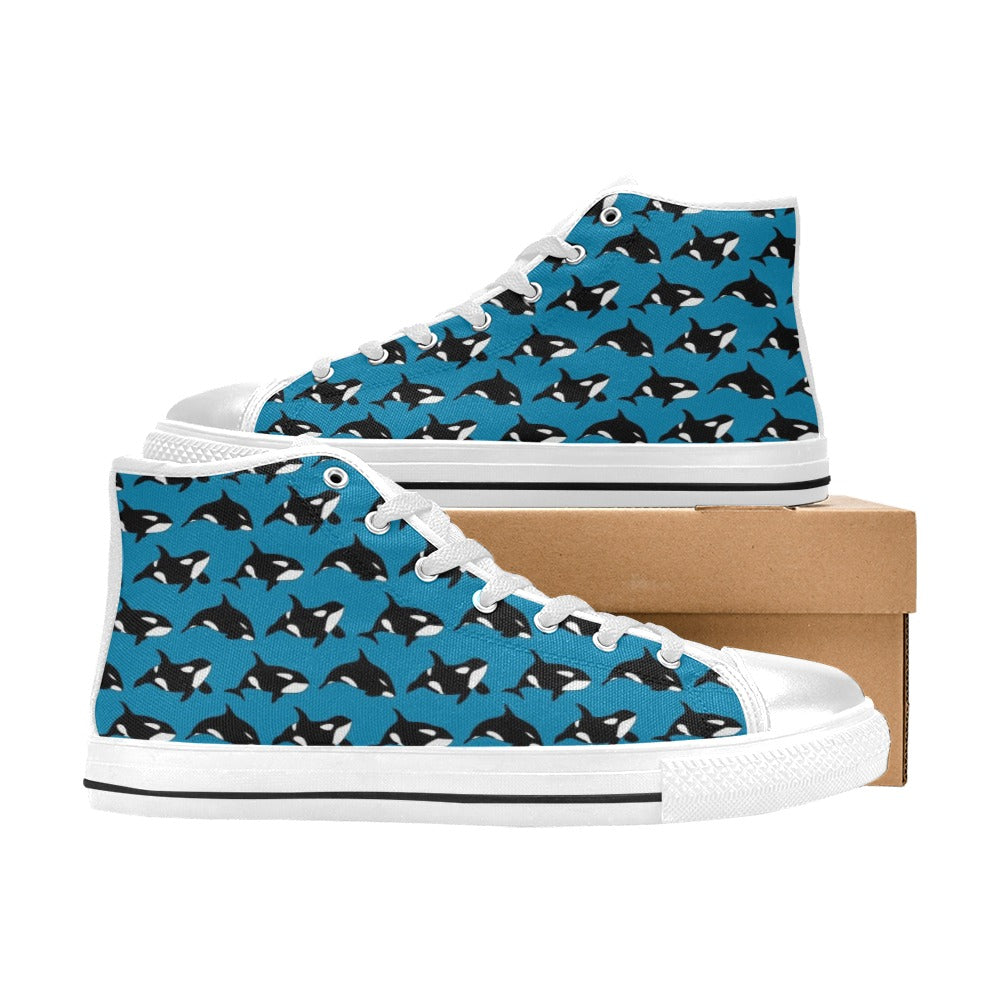 Whale Print Design LKS304 High Top Women's White Shoes