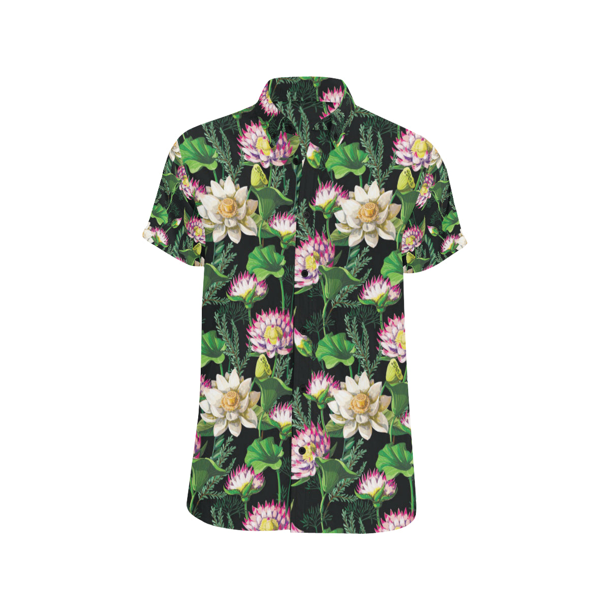 Water Lily Pattern Print Design WL010 Men's Short Sleeve Button Up Shirt