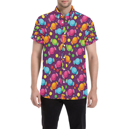 Candy Pattern Print Design CA05 Men's Short Sleeve Button Up Shirt
