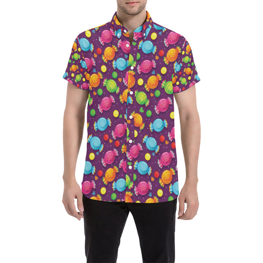 Candy Pattern Print Design CA05 Men's Short Sleeve Button Up Shirt