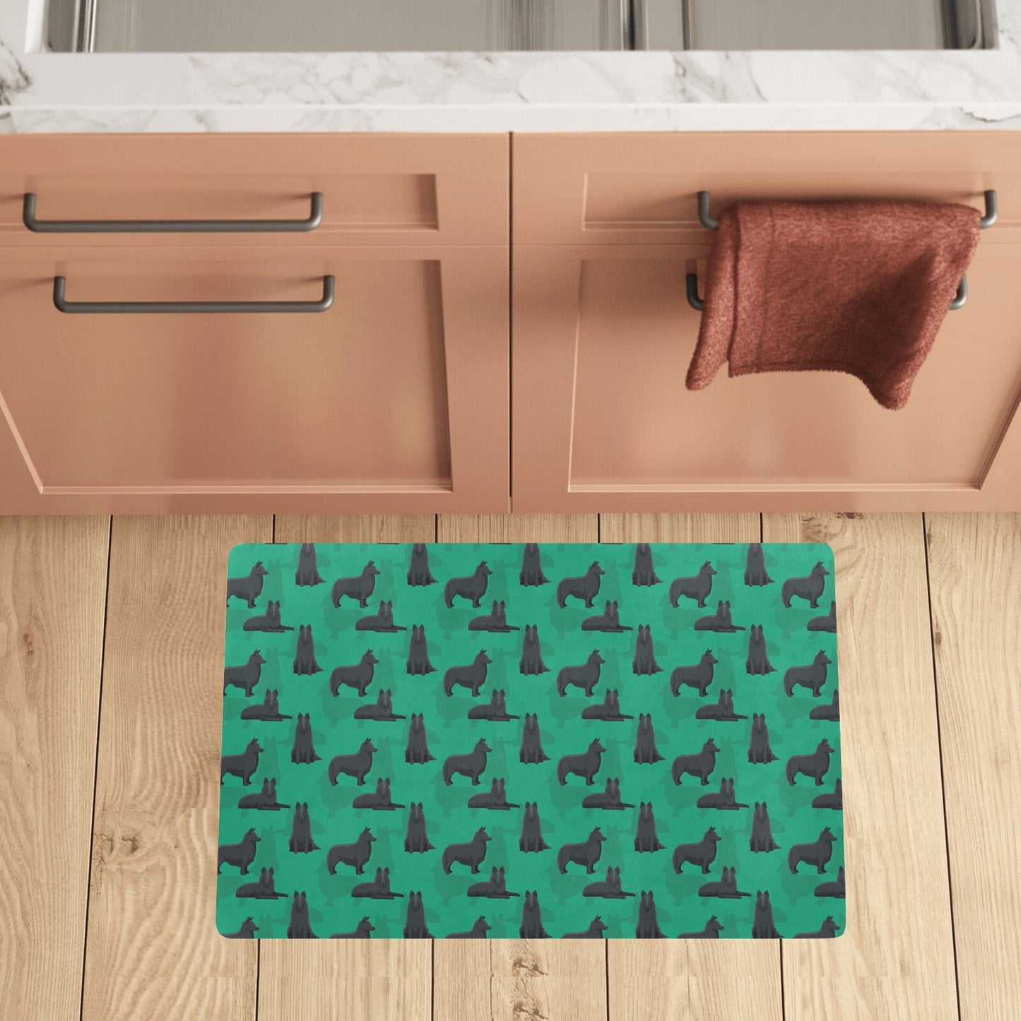 Belgian Sheepdog Pattern Print Design 01 Kitchen Mat