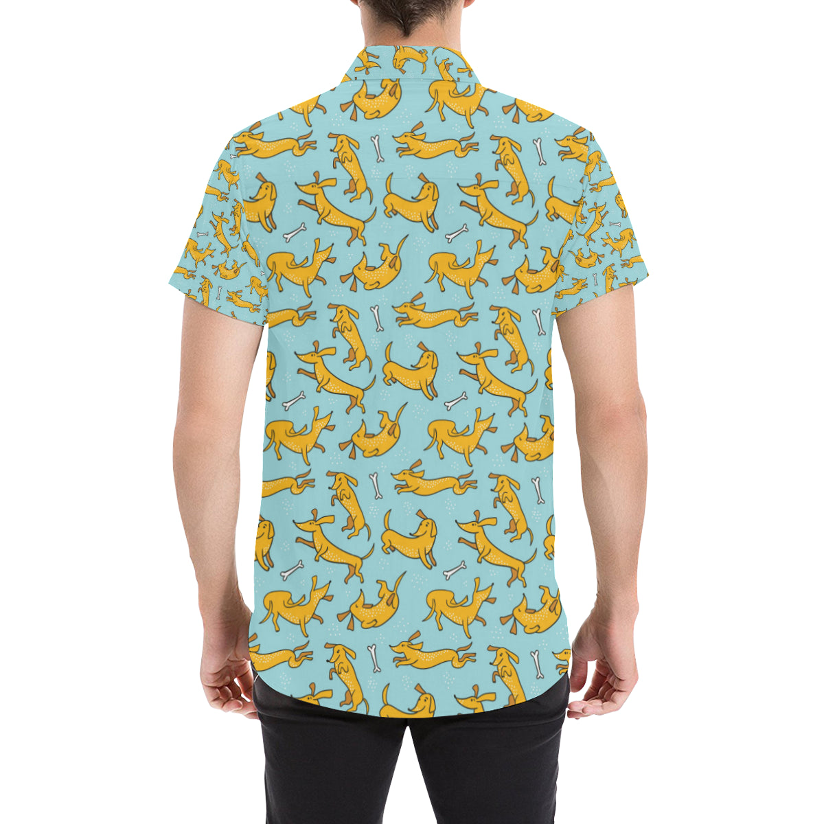 Dachshund Pattern Print Design 08 Men's Short Sleeve Button Up Shirt