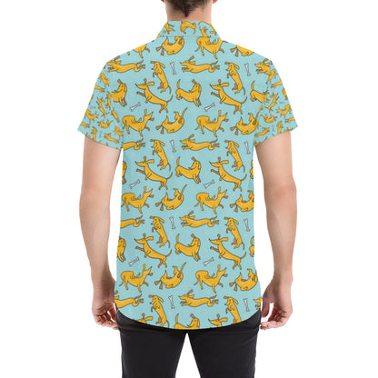 Dachshund Pattern Print Design 08 Men's Short Sleeve Button Up Shirt