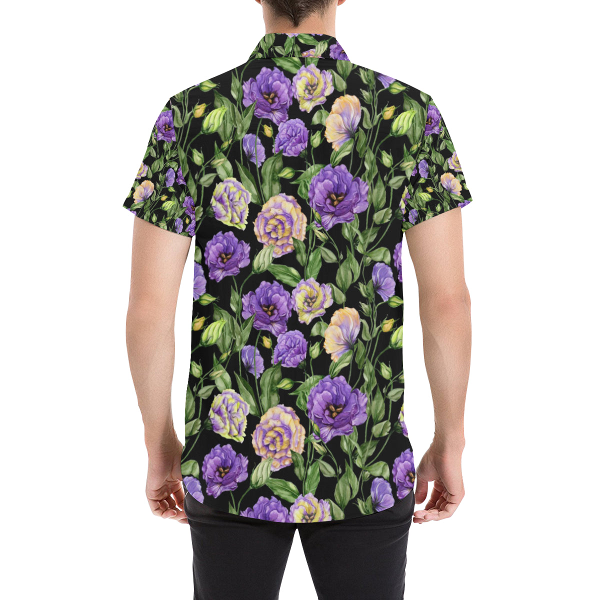 Lisianthus Pattern Print Design LT02 Men's Short Sleeve Button Up Shirt