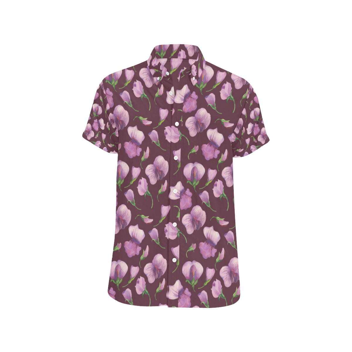 Peony Pattern Print Design PE010 Men's Short Sleeve Button Up Shirt