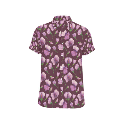 Peony Pattern Print Design PE010 Men's Short Sleeve Button Up Shirt