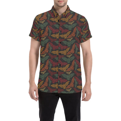 Bat Tribal Pattern Print Design 03 Men's Short Sleeve Button Up Shirt