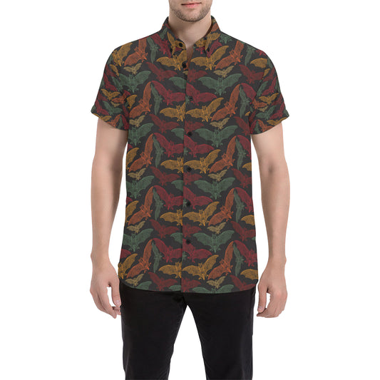 Bat Tribal Pattern Print Design 03 Men's Short Sleeve Button Up Shirt
